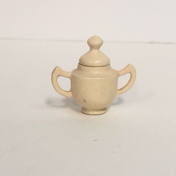 doll house miniature wooden sugar kitchen pot white double handled vessel - Picture 1 of 6